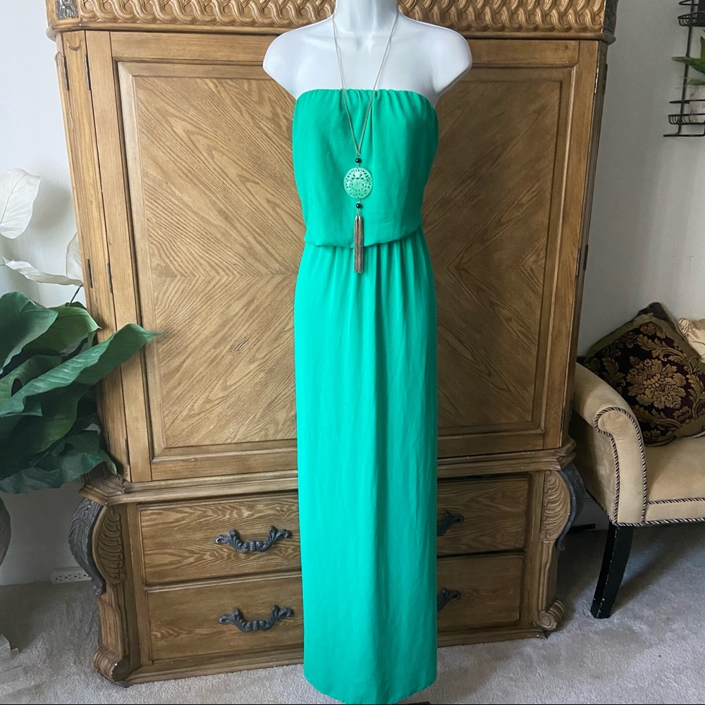 Express Strapless Maxi Dress in Teal Green